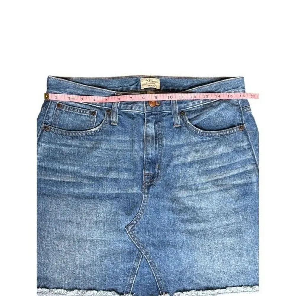 J.Crew Denim Mini Skirt Medium Wash Raw Hem 100% Cotton Size 29